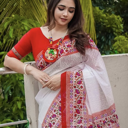 204-  স্কিন প্রিন্ট শাড়ি ব্লাউজ পিস সহ