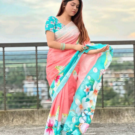 (code-317) ডিজিটাল প্রিন্টেড সফট সিল্ক শাড়ি