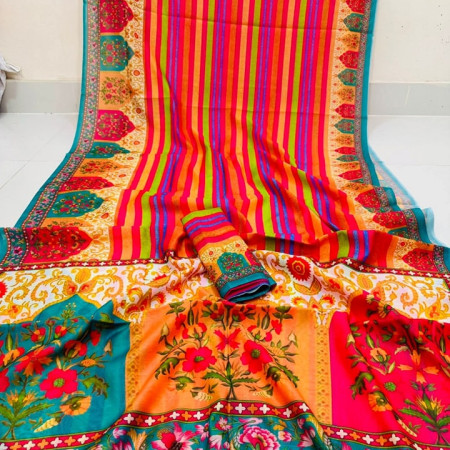 (code-330) ডিজিটাল প্রিন্টেড সফট সিল্ক শাড়ি