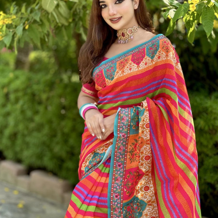 (code-330) ডিজিটাল প্রিন্টেড সফট সিল্ক শাড়ি