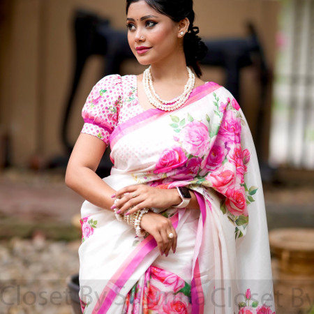 328 ডিজিটাল প্রিন্টেড সফট সিল্ক শাড়ি