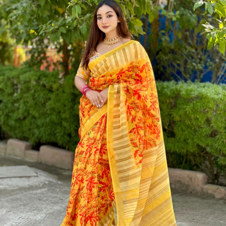 (code-353) ডিজিটাল প্রিন্টেড সফট সিল্ক শাড়ি
