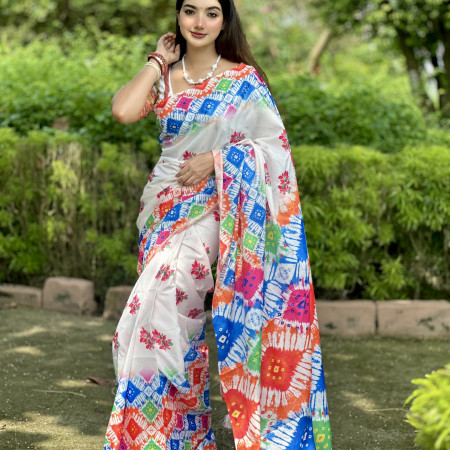 (code-375) ডিজিটাল প্রিন্টেড সফট সিল্ক শাড়ি