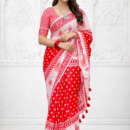 (code-373) ডিজিটাল প্রিন্টেড সফট সিল্ক শাড়ি
